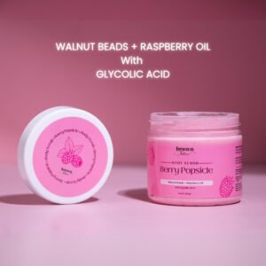 Berry Popsicle fruit body scrub open jar with glycolic acid