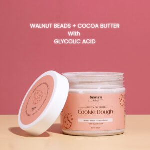 Cookie Dough chocolate body scrub open jar glycolic acid
