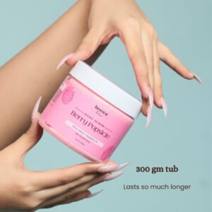 Model holding Berry Popsicle fruit body scrub stylized image