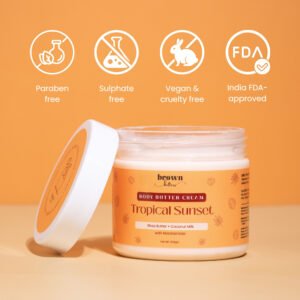 Tropical Sunset Coconut Body Butter open jar free from harmful chemicals