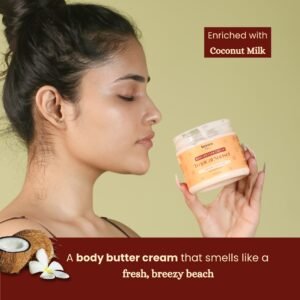 Girl smelling tropical body butter