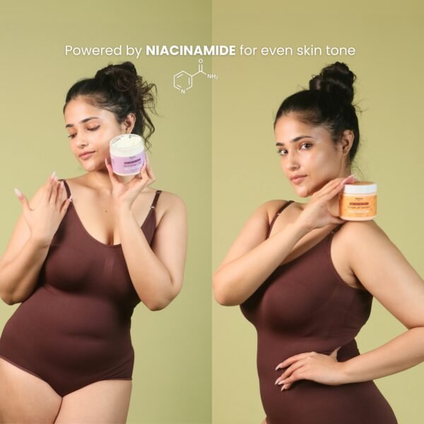 girl holding vanilla & tropical body butters