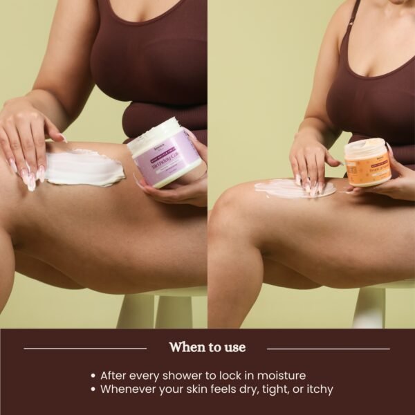 girl applying vanilla & tropical body butters