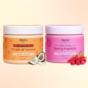 tropical body butter & berry body scrub