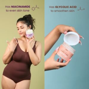 Girl holding body butter and body scrub
