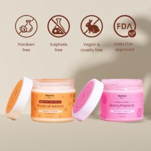 tropical body butter and berry body scrub